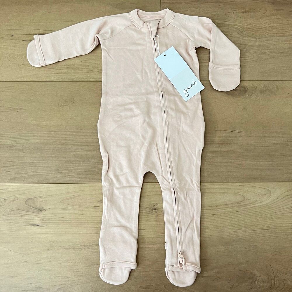 NWT Goumi Kids Rose Baby Footie SZ 3-6 mo Sleeper Pink Bamboo Zippy